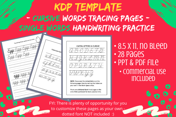 Cursive Handwriting Words Practice Pages for KDP