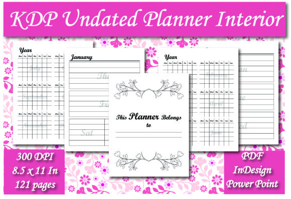 KDP Undated Planner Interior: Editable Design Assets