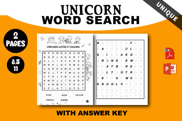 Unicorn Word Search for Kids 2 COLORS: Engaging Activities and Editable Resources